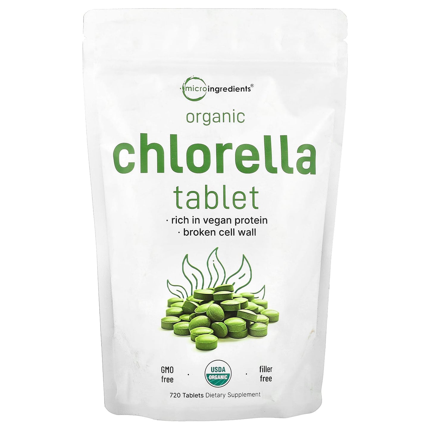 Micro Ingredients, Organic Chlorella Tablet, 720 Tablets (0.5 g per Tablet) - Image 1