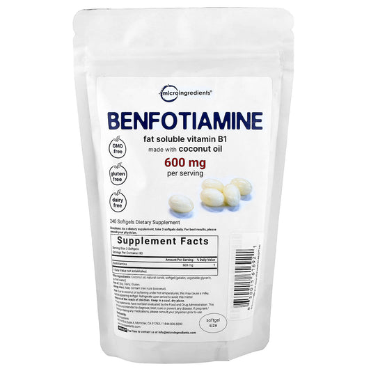 Micro Ingredients, Benfotiamine, 240 Softgels (200 mg per Softgel) - Image 1