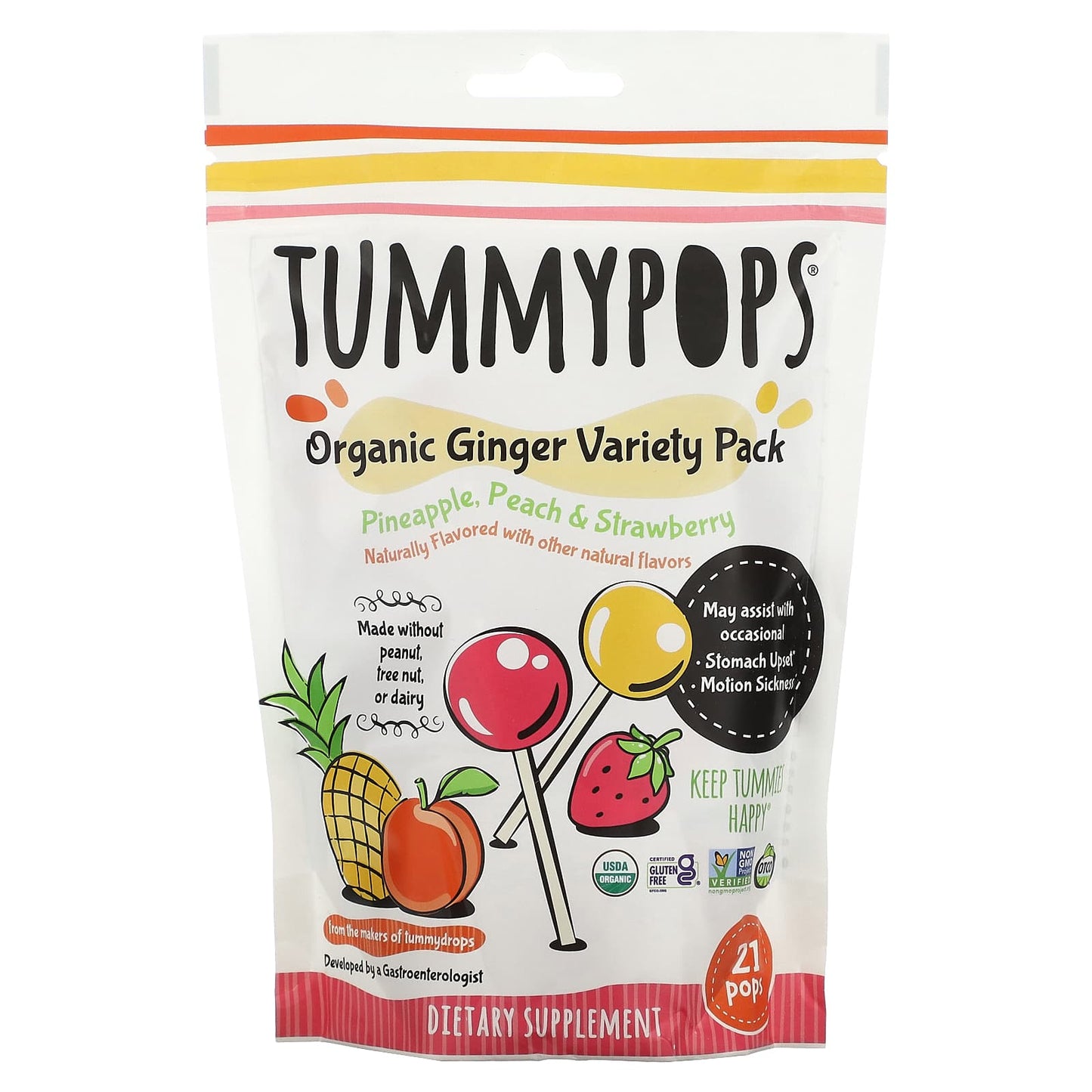 Tummydrops, Tummypops, Organic Ginger Variety Pack, 21 Pops - Image 1