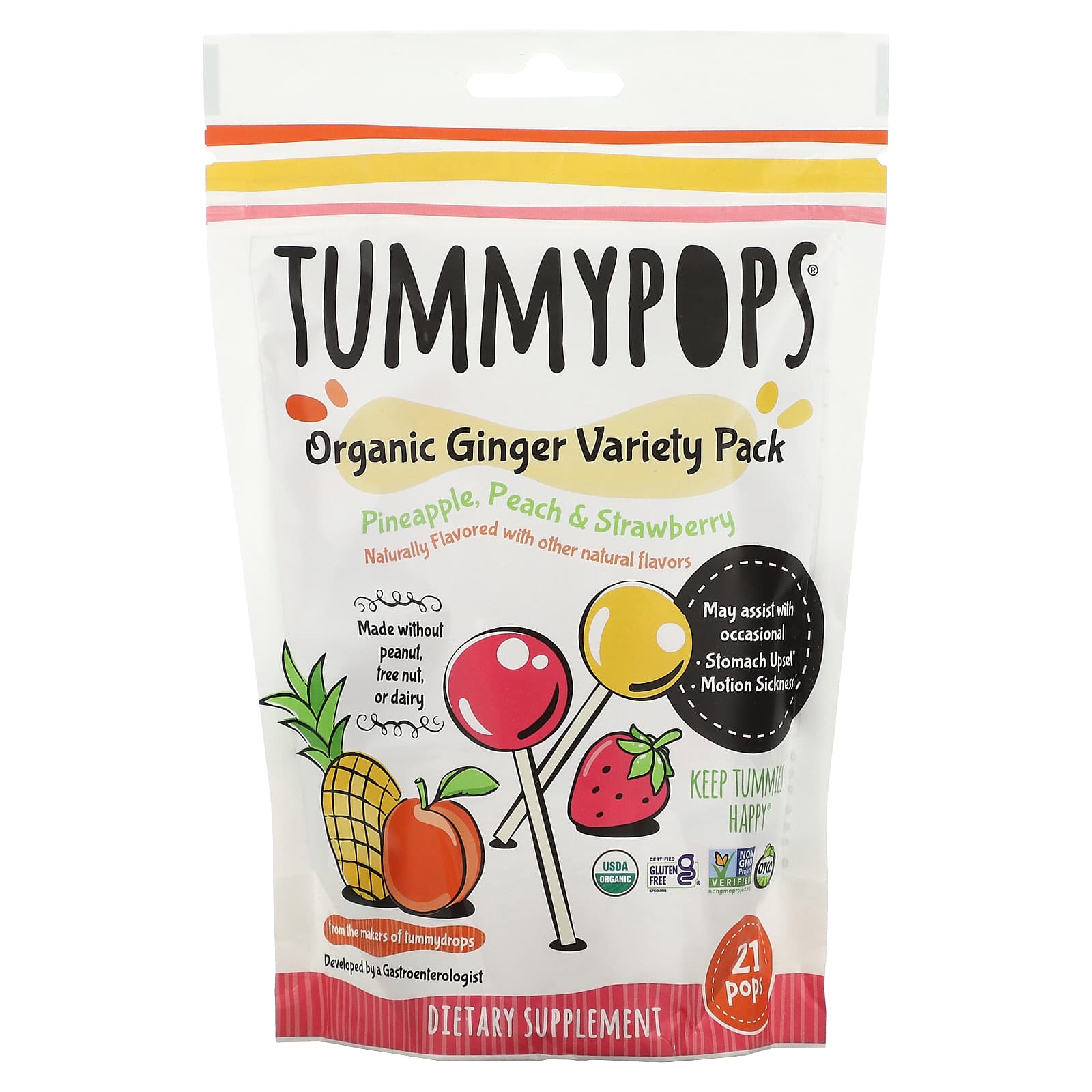 Tummydrops, Tummypops, Organic Ginger Variety Pack, 21 Pops - Image 1