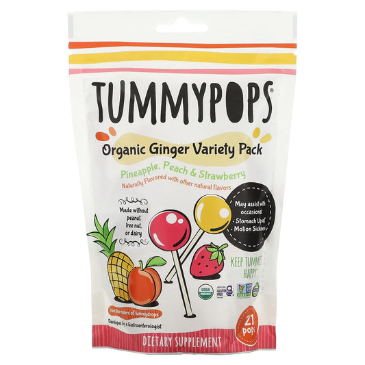 Tummydrops, Tummypops, Organic Ginger Variety Pack, 21 Pops - Image 1