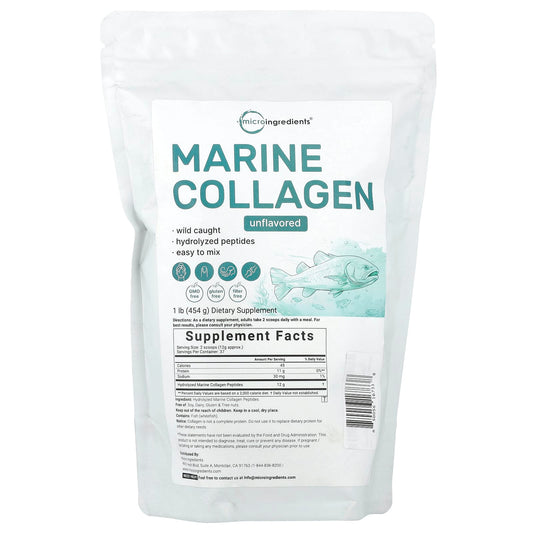 Micro Ingredients, Marine Collagen, Unflavored, 1 lb (454 g) - Image 1