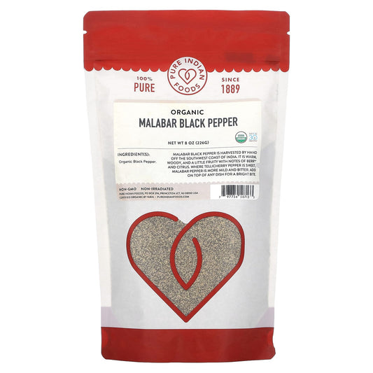 Pure Indian Foods, Organic Malabar Black Pepper, 8 oz (226 g) - Image 1