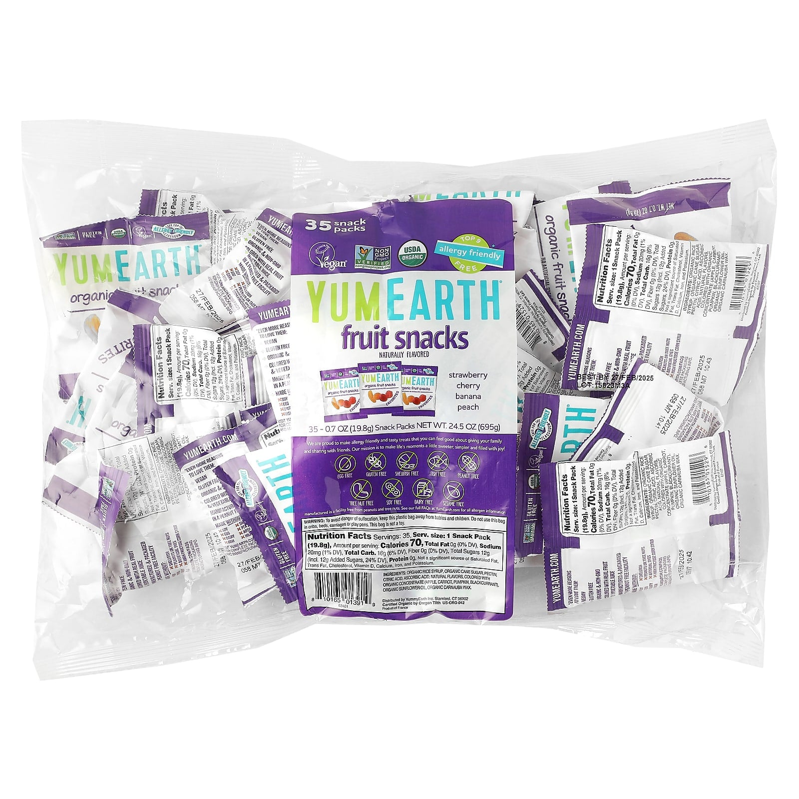 YumEarth, Organic Fruit Snacks, Favorites, 35 Snack Packs, 0.7 oz (19.8 g) Each - Image 1