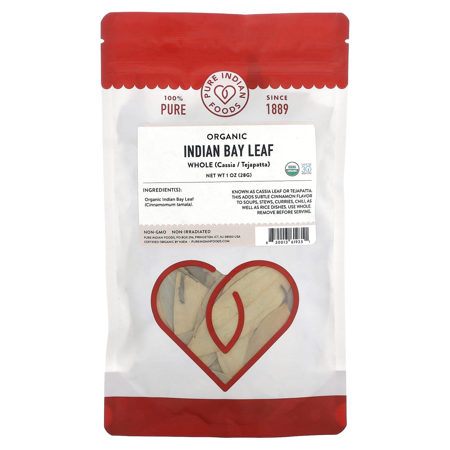 Pure Indian Foods, Organic Indian Bay Leaf, Whole , 1 oz (28 g) - Image 1