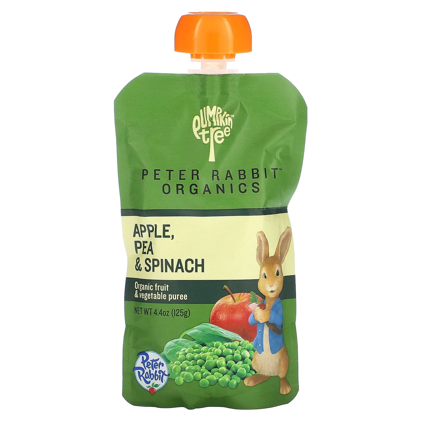 Pumpkin Tree Organics, Peter Rabbit Organics, Organic Fruit & Vegetable Puree, Apple, Pea & Spinach, 4.4 oz (125 g) - Image 1