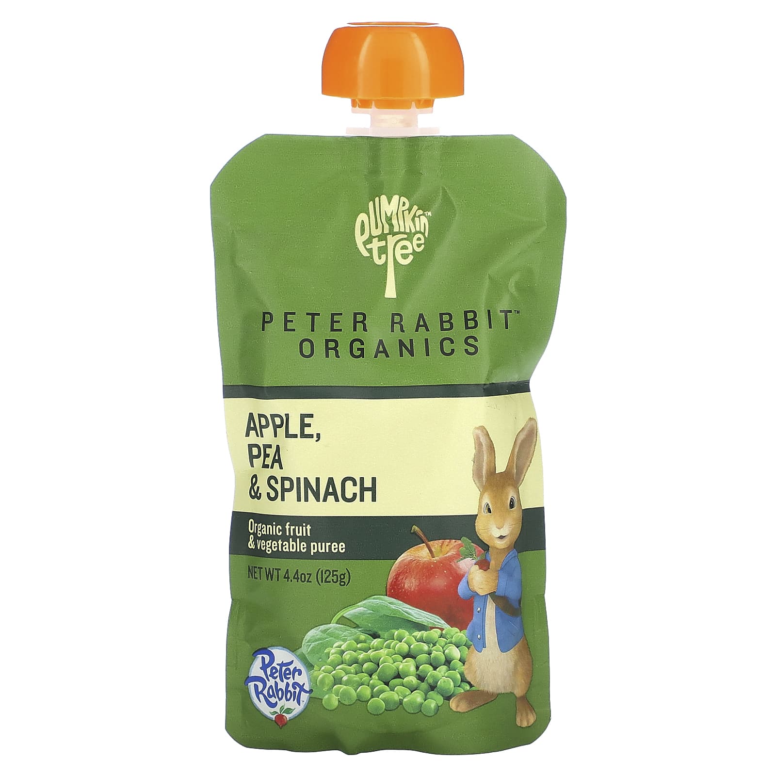 Pumpkin Tree Organics, Peter Rabbit Organics, Organic Fruit & Vegetable Puree, Apple, Pea & Spinach, 4.4 oz (125 g) - Image 1