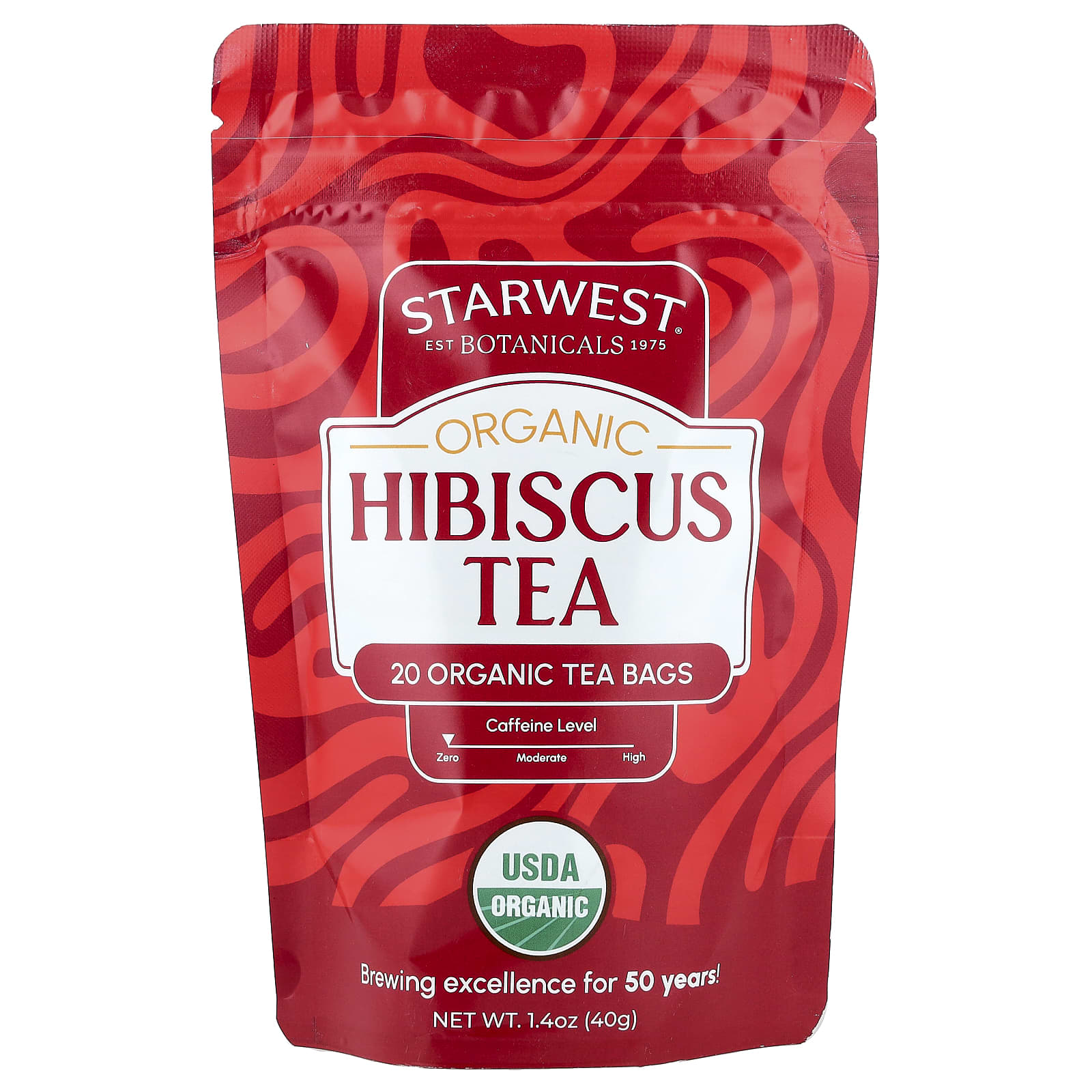 Starwest Botanicals, Organic Hibiscus Tea, Caffeine Free, 20 Organic Tea Bags, 1.4 oz (40 g) - Image 1