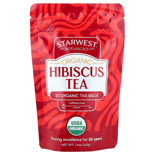 Starwest Botanicals, Organic Hibiscus Tea, Caffeine Free, 20 Organic Tea Bags, 1.4 oz (40 g) - Image 1