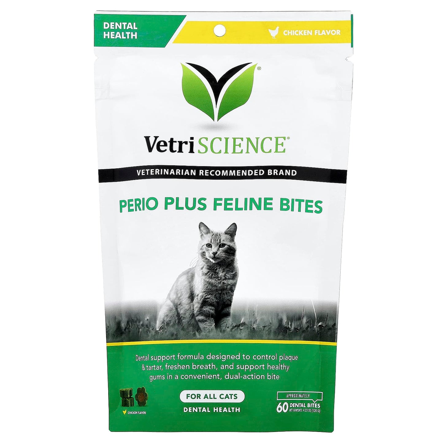 Vetriscience, Perio Plus Feline Bites, For All Cats, Chicken, 60 Dental Bites, 4.23 oz (120 g) - Image 1