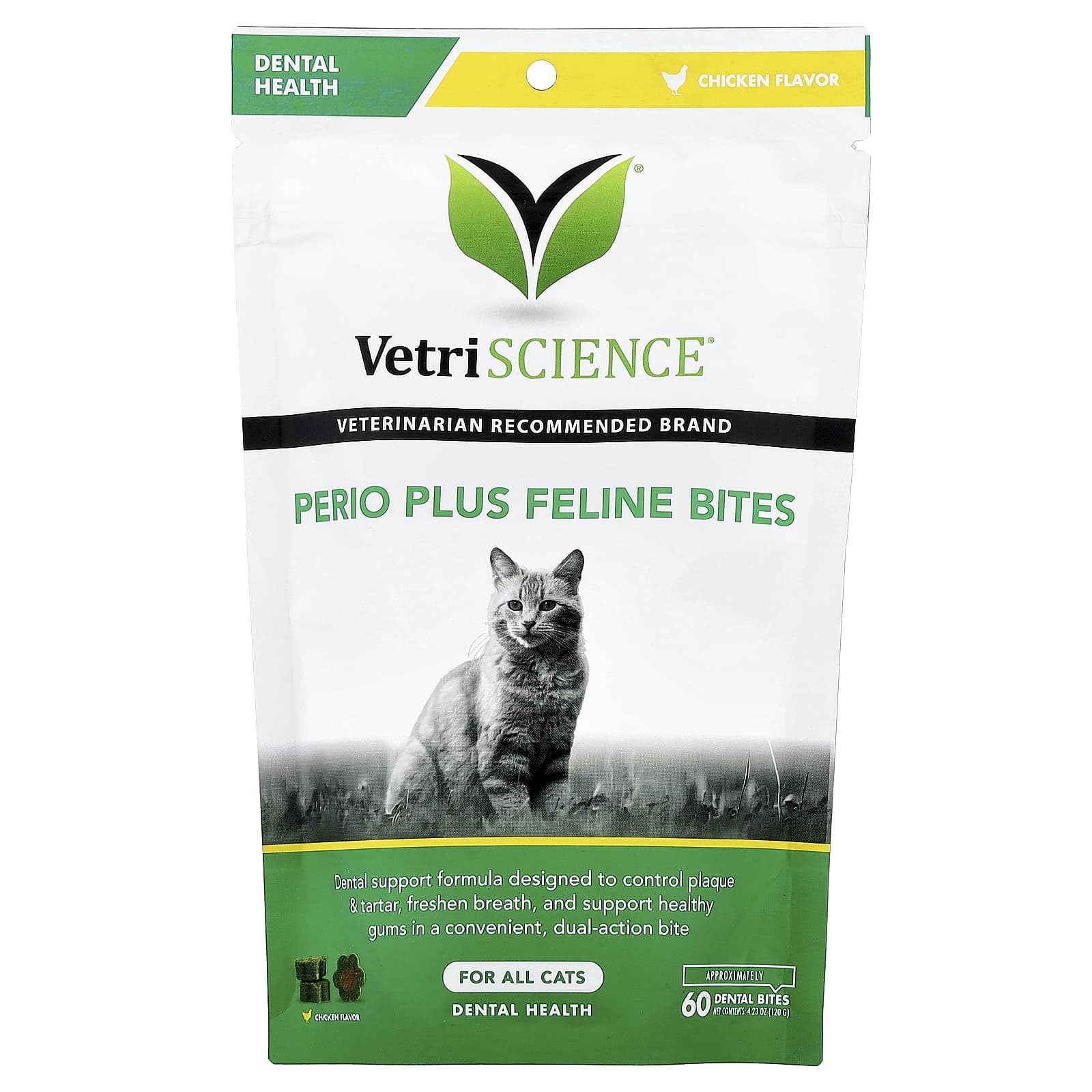 Vetriscience, Perio Plus Feline Bites, For All Cats, Chicken, 60 Dental Bites, 4.23 oz (120 g) - Image 1