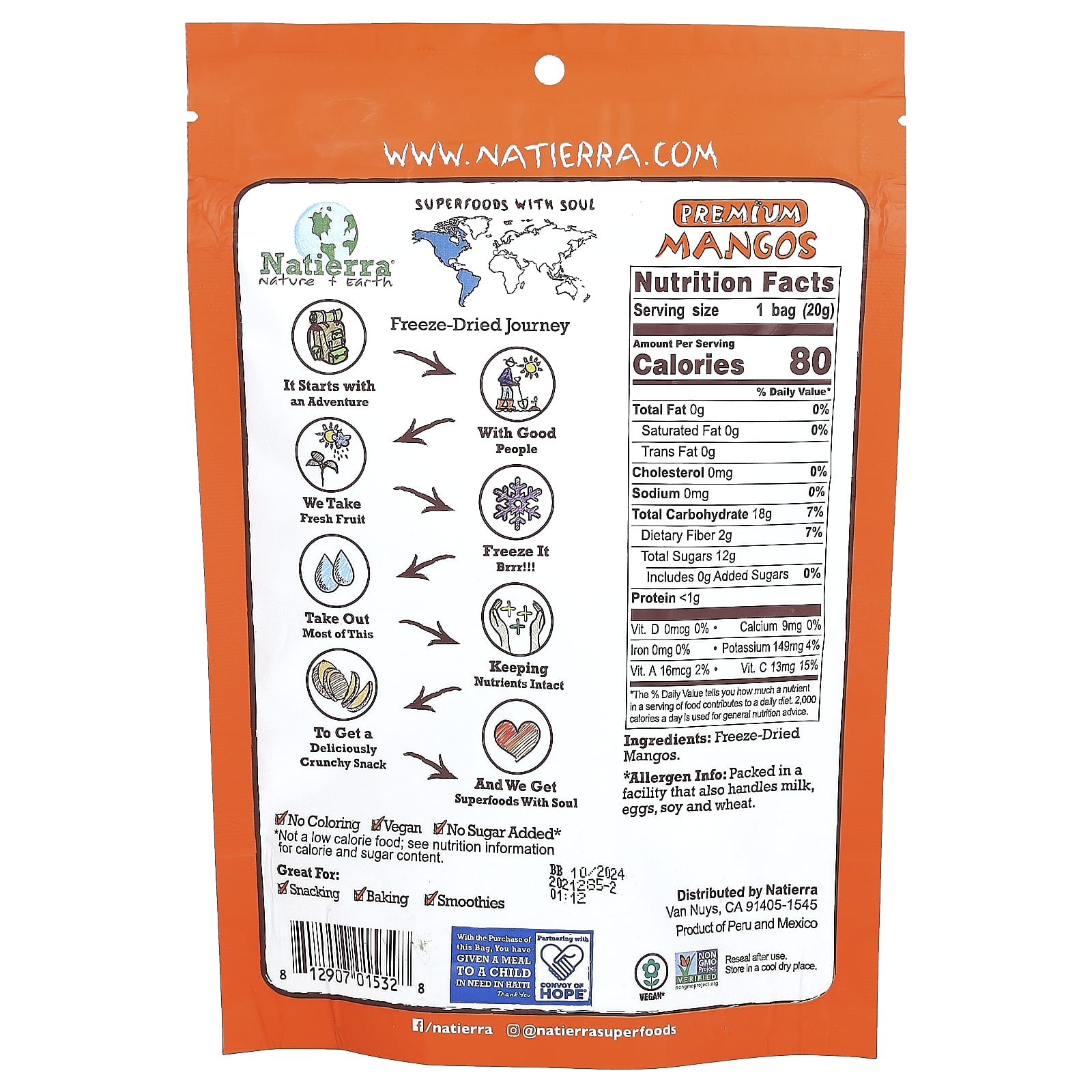 Natierra, Premium Freeze-Dried Mangos, 0.7 oz (20 g) - Image 2