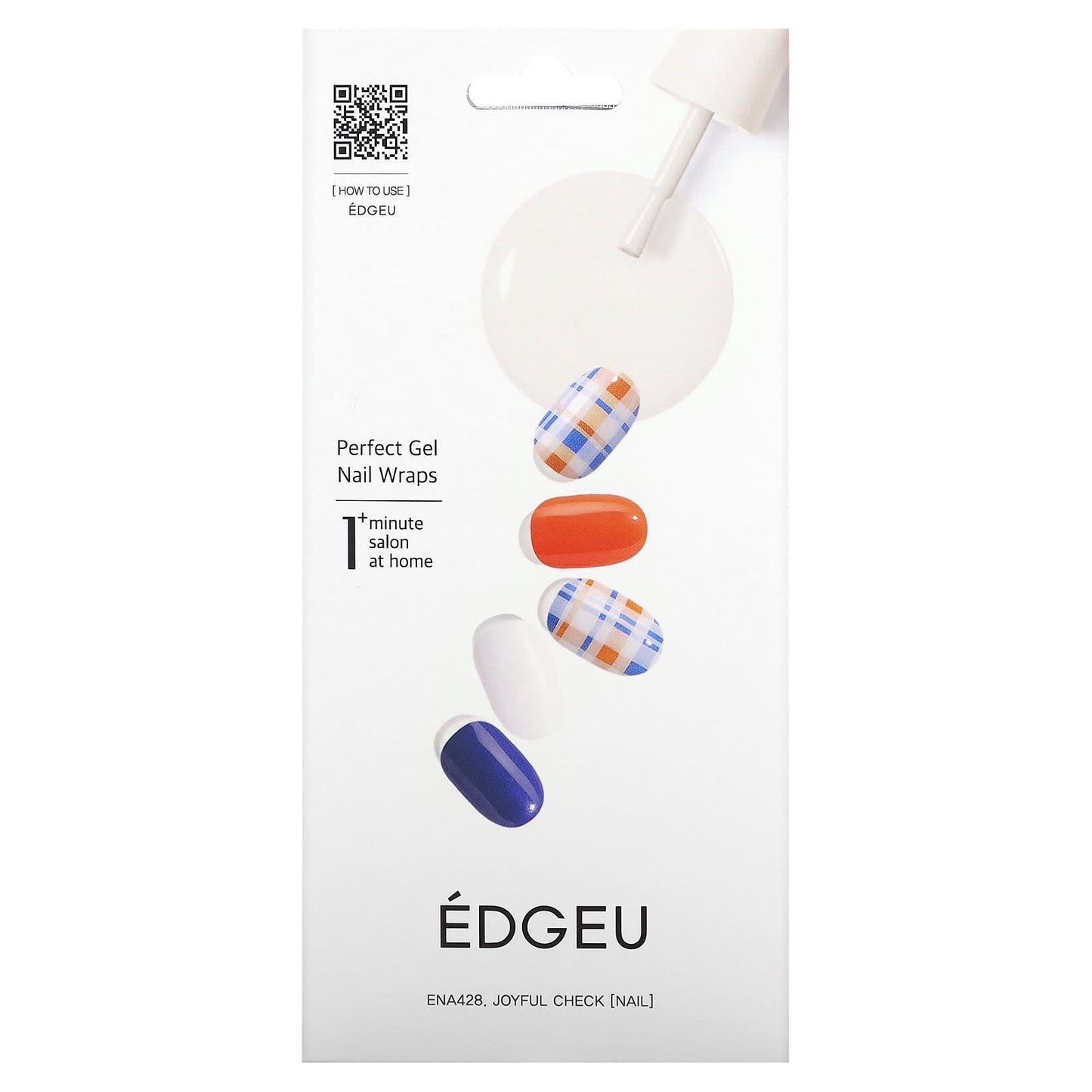 Edgeu Gel Nail Wraps - Vibrant Orange Deep Blue Tartan Check - Image 1