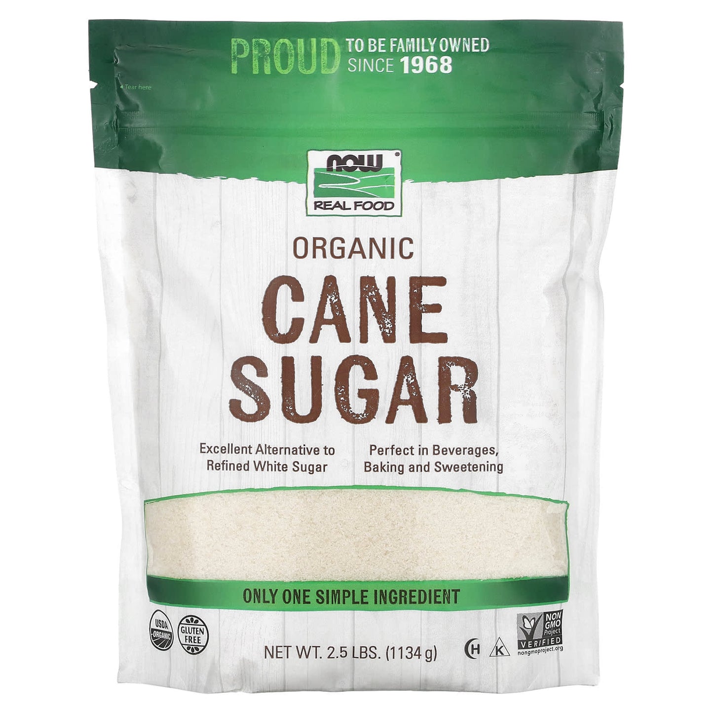 NOW Foods, Organic Cane Sugar, 2.5 lbs (1,134 g) - Image 1