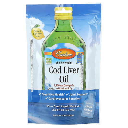 Norwegian Cod Liver Oil Liquid Packets by Carlson - Omega-3s & Vitamins A & D3 - Image 1