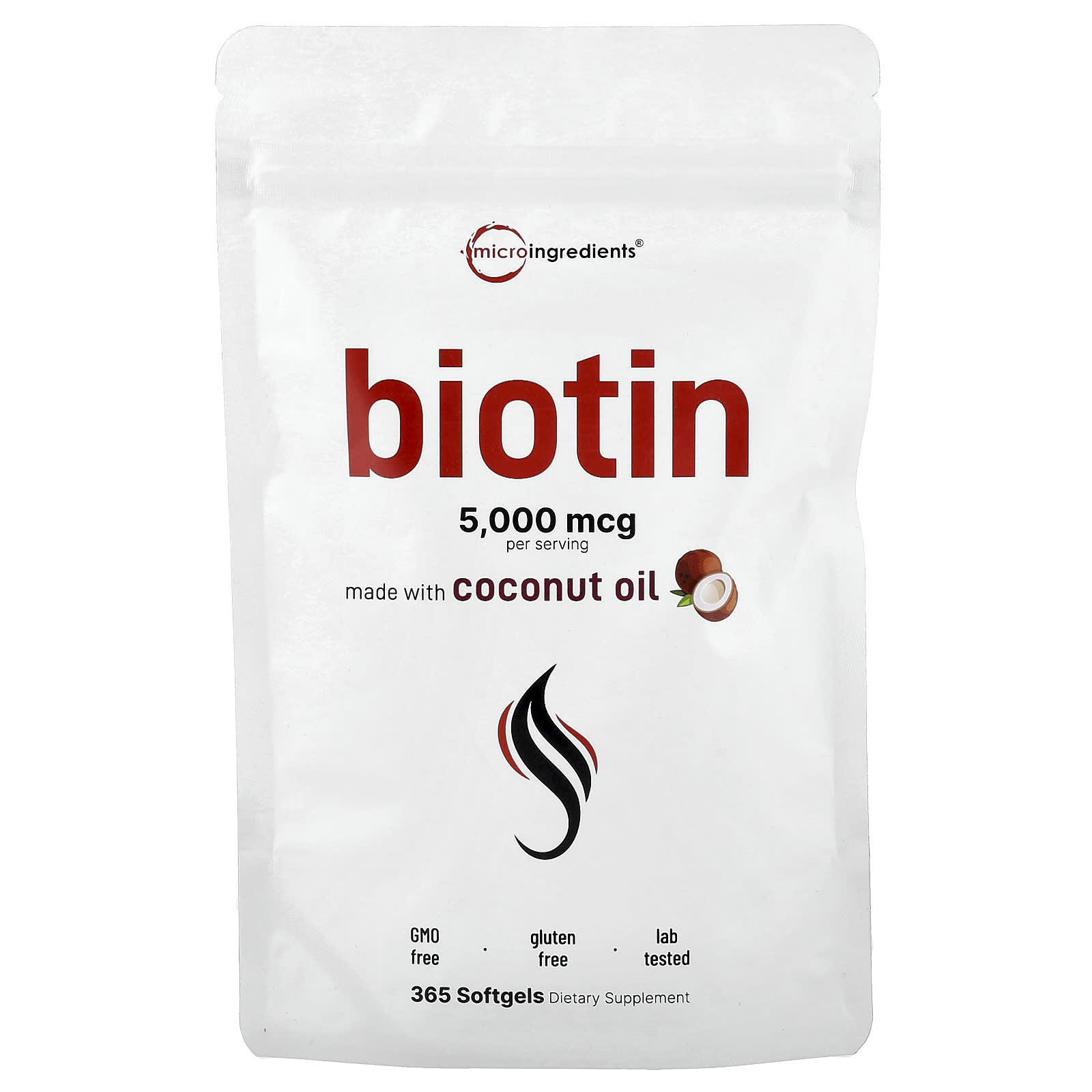 Micro Ingredients, Biotin, 5,000 mcg, 365 Softgels - Image 1