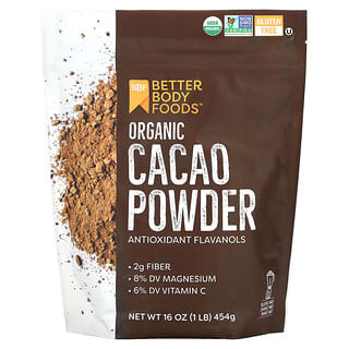 Organic Cacao Powder by BetterBody Foods, USDA Certified, 1 lb