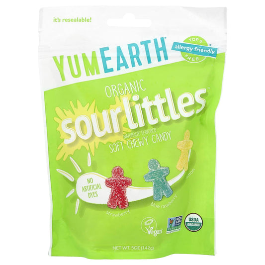 YumEarth, Organic Sour Littles, Soft Chew Candy, Strawberry, Blue Raspberry, Lemon, 5 oz (142 g) - Image 1