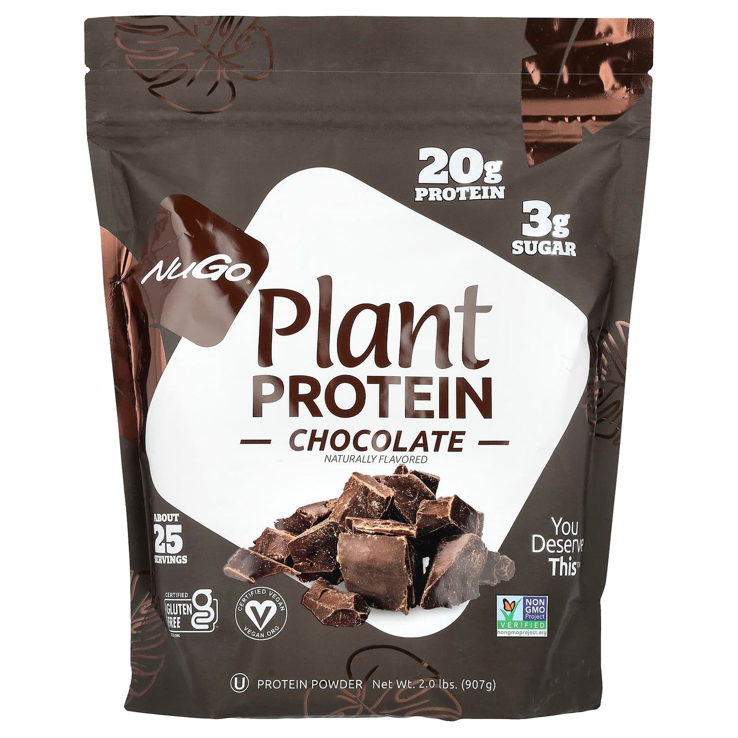 NuGo Nutrition, Plant Protein, Chocolate, 2 lbs (907 g) - Image 1
