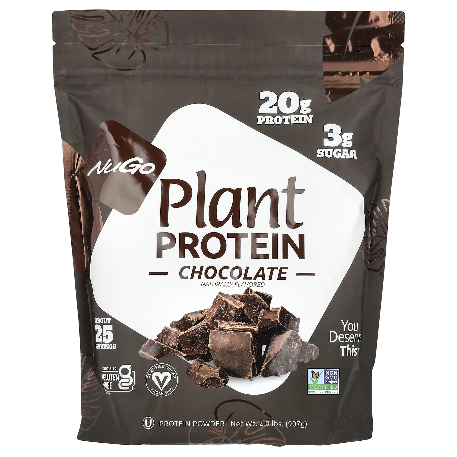 NuGo Nutrition, Plant Protein, Chocolate, 2 lbs (907 g) - Image 1