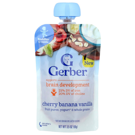 Gerber Cherry Banana Vanilla Puree, Yogurt & Whole Grains, 12+ Months, 3.5 oz - Image 1