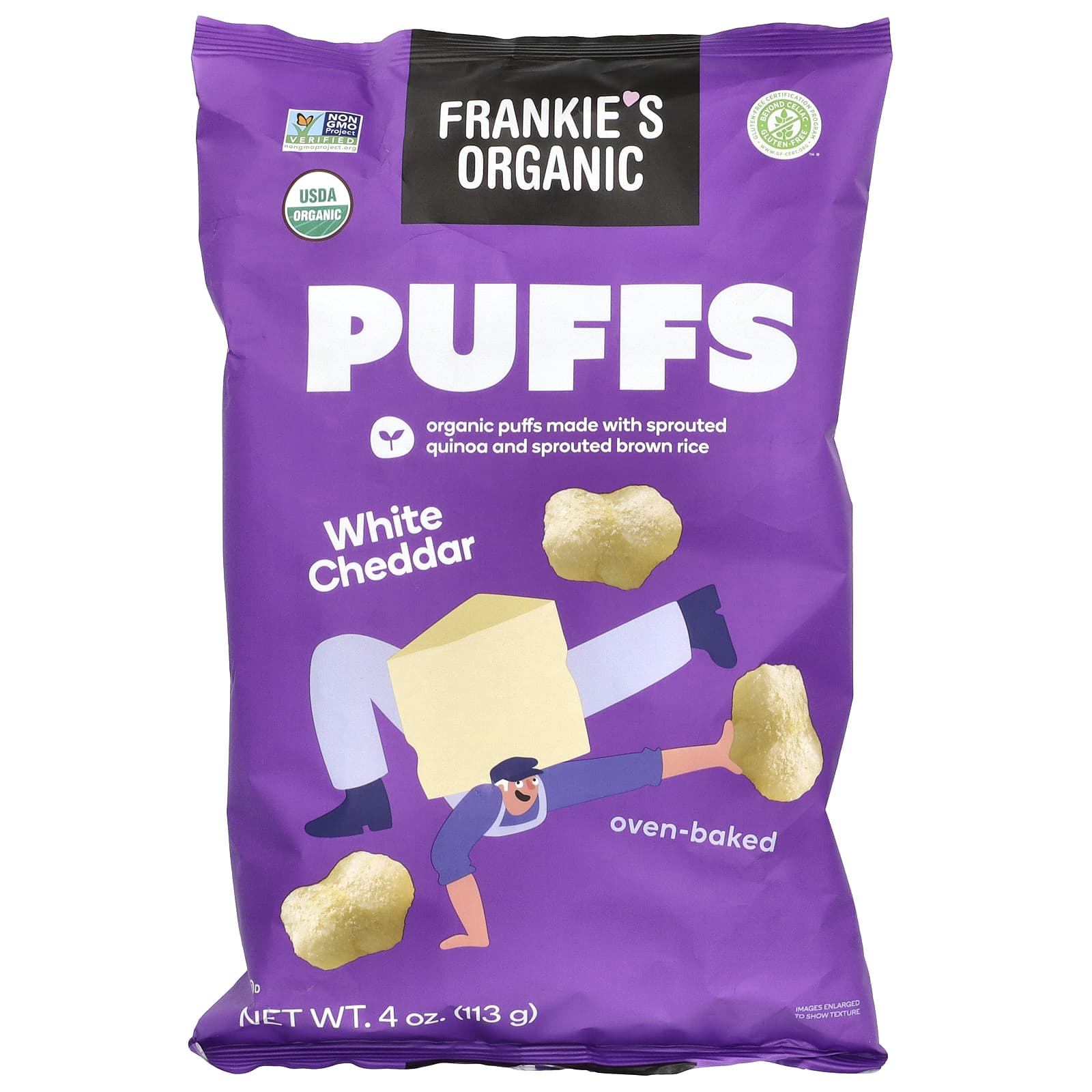 Organic White Cheddar Puffs by Frankie's - Non-GMO, Gluten-Free, Kosher - Image 1