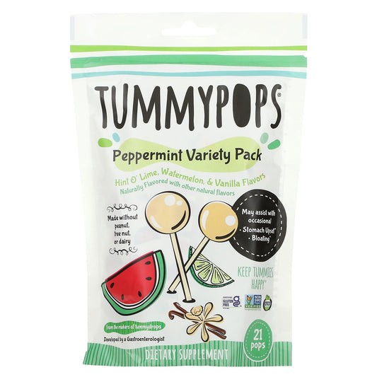 Tummydrops, Peppermint Variety Pack, Hint O' Lime, Watermelon & Vanilla, 21 Pops - Image 1