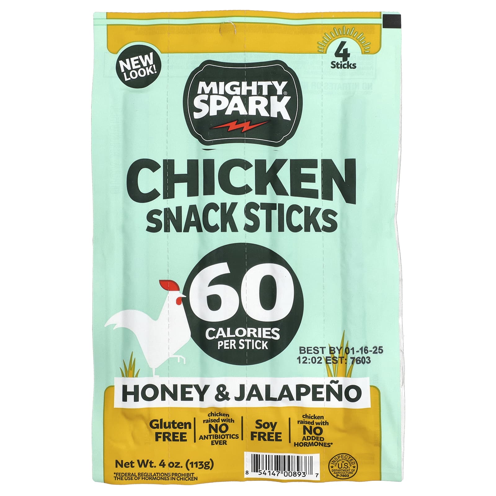 Mighty Spark, Chicken Snack Sticks, Honey & Jalapeno, 4 Sticks - Image 1