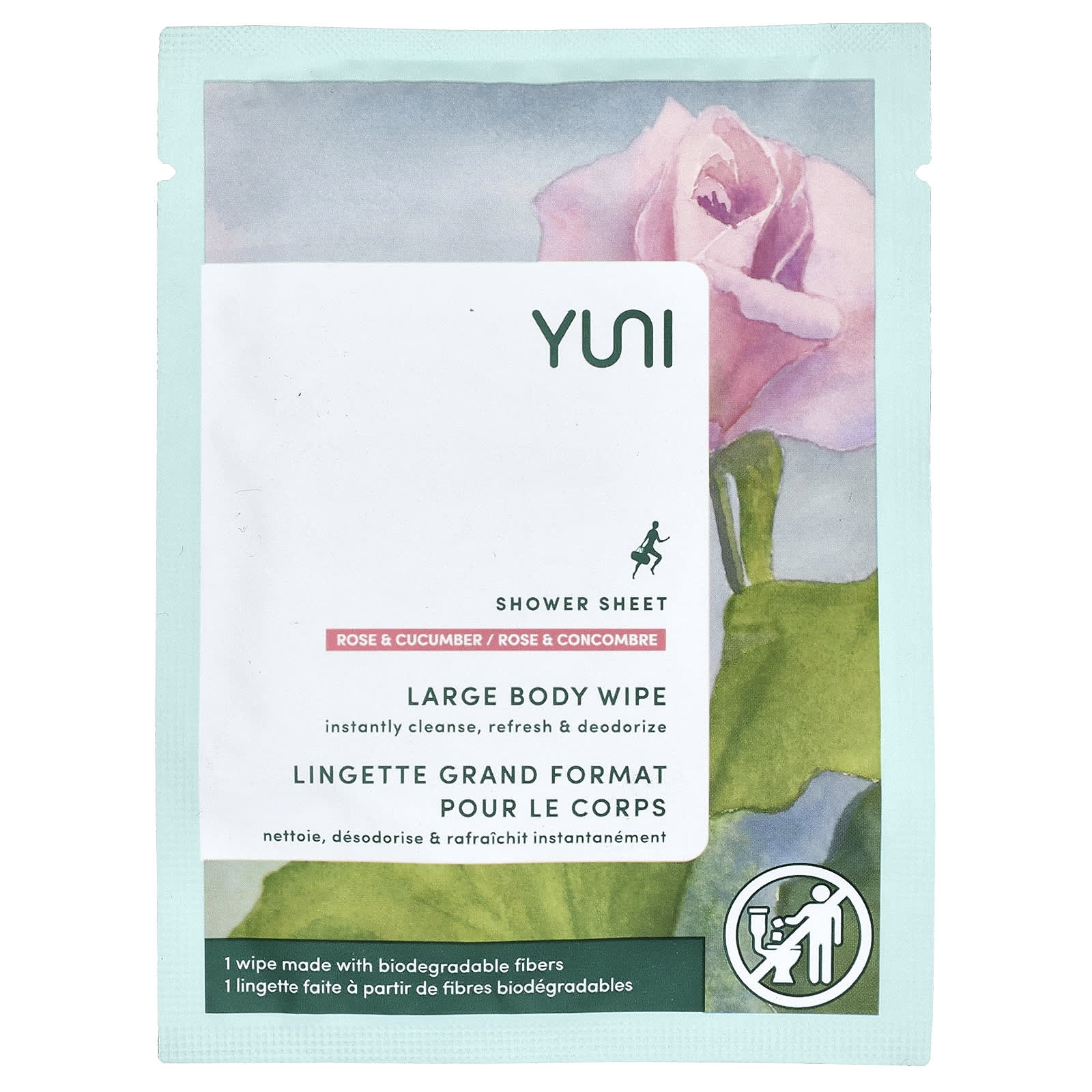 Yuni Beauty, Shower Sheet, Rose & Cucumber, 1 Wipe - Image 1