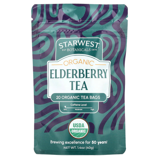 Starwest Botanicals, Organic Elderberry Tea, 20 Tea Bags, 1.4 oz (40 g) - Image 1