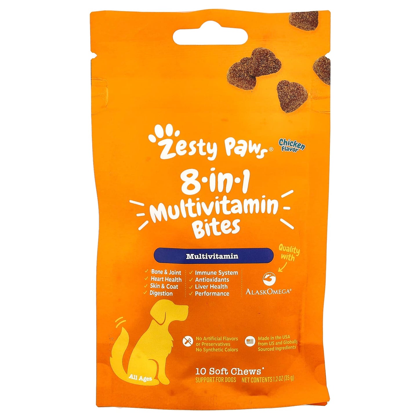 Zesty Paws, 8-in-1 Multivitamin Bites, For Dogs, All Ages, Chicken, 10 Soft Chews, 1.2 oz (35 g) - Image 1