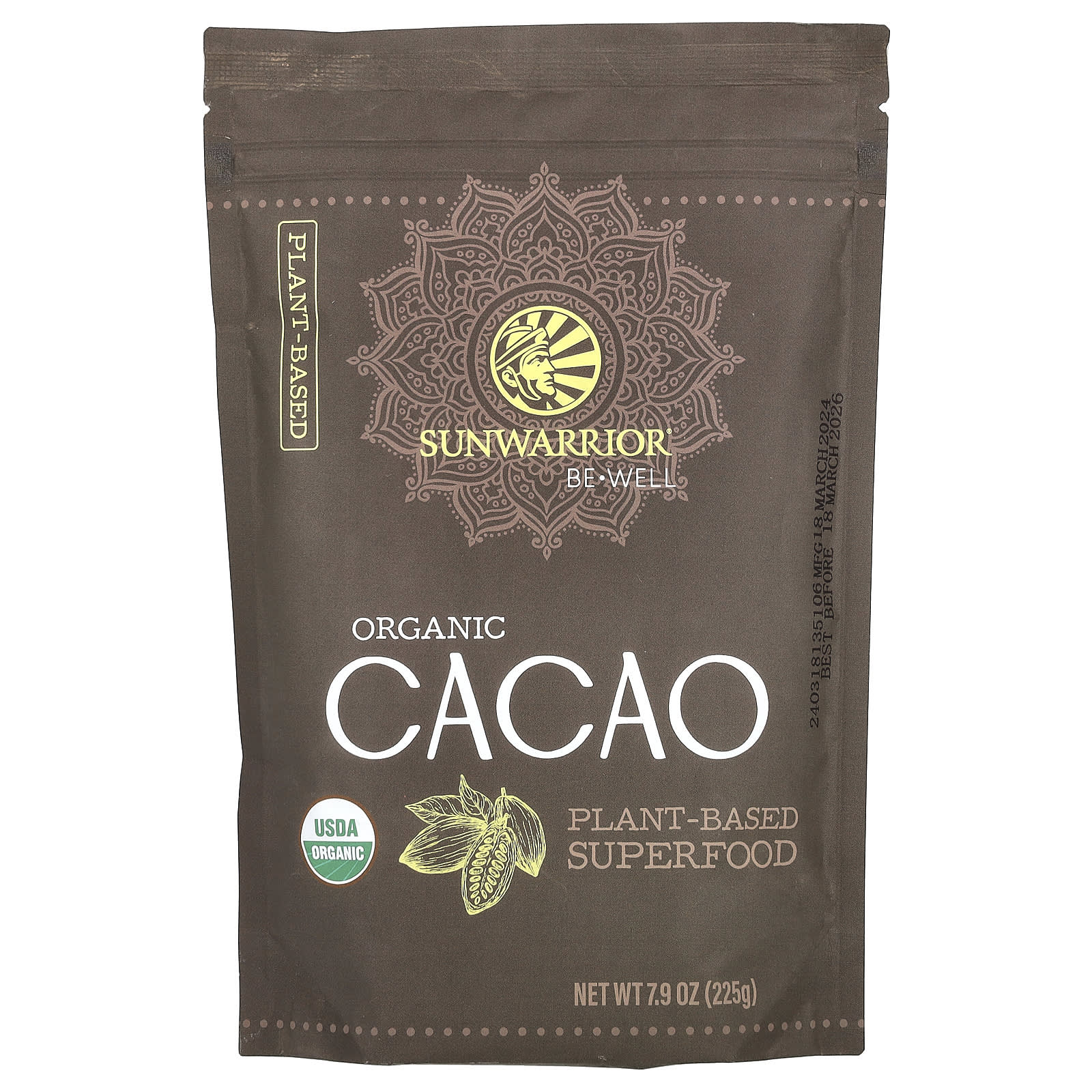 Sunwarrior, Be Well, Organic Cacao, 7.9 oz (225 g) - Image 1