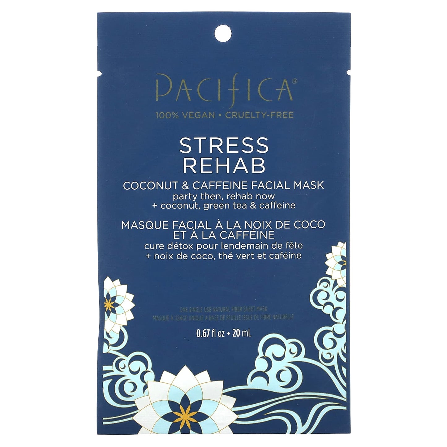 Pacifica, Stress Rehab, Coconut & Caffeine Beauty Facial Mask , 1 Sheet Mask, 0.67 fl oz (20 ml) - Image 1