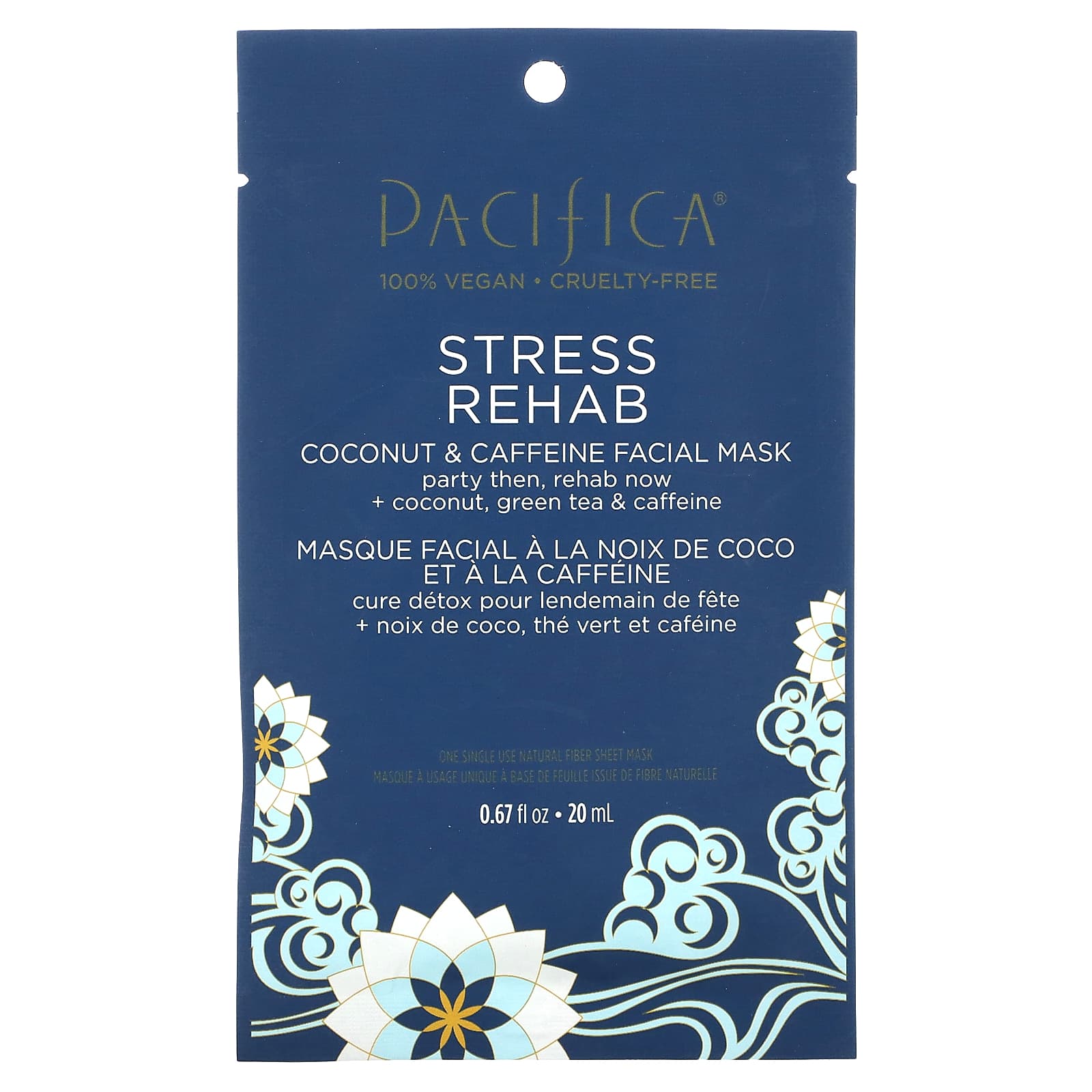 Pacifica, Stress Rehab, Coconut & Caffeine Beauty Facial Mask , 1 Sheet Mask, 0.67 fl oz (20 ml) - Image 1