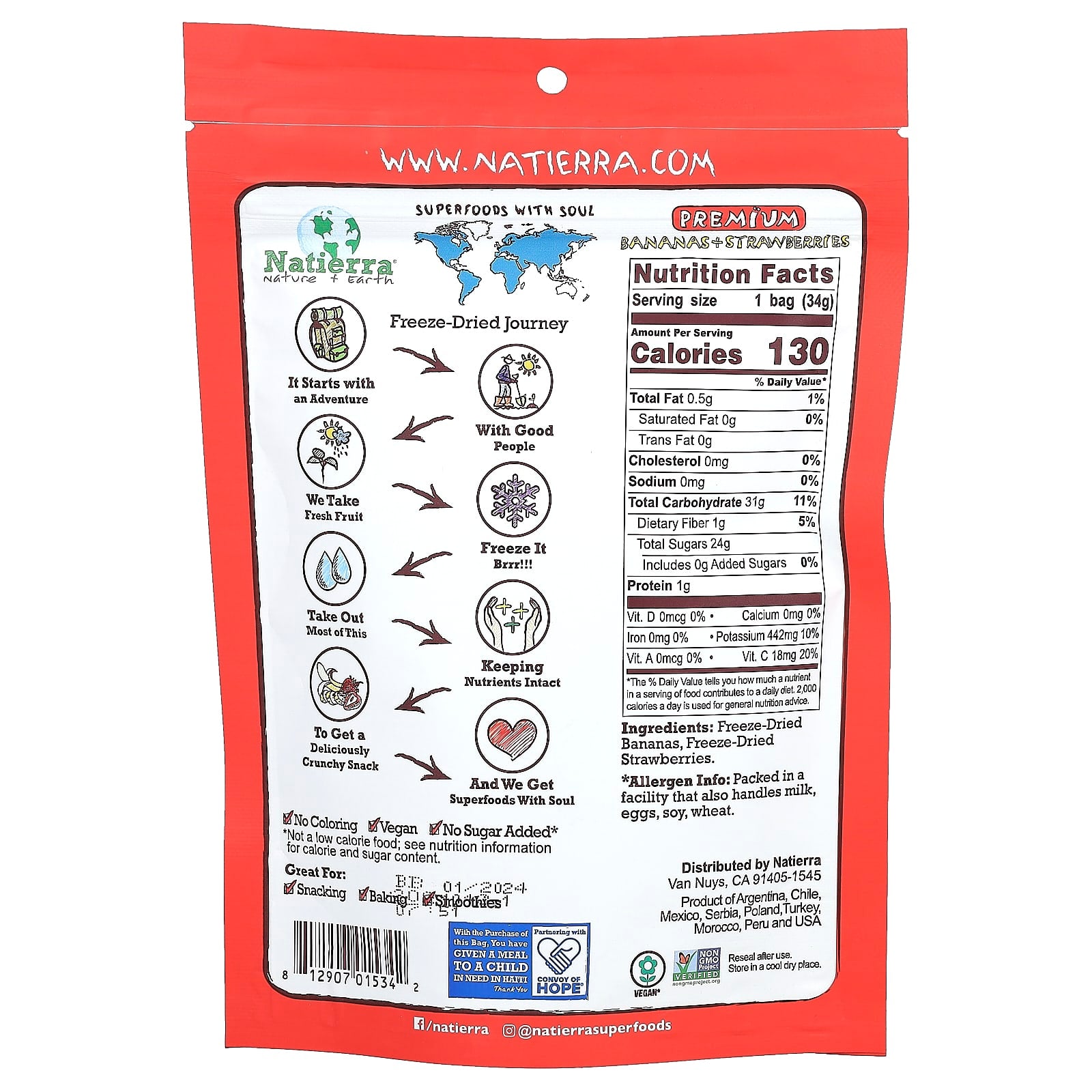 Natierra, Premium Freeze-Dried Bananas + Strawberries, 1.2 oz (34 g) - Image 2