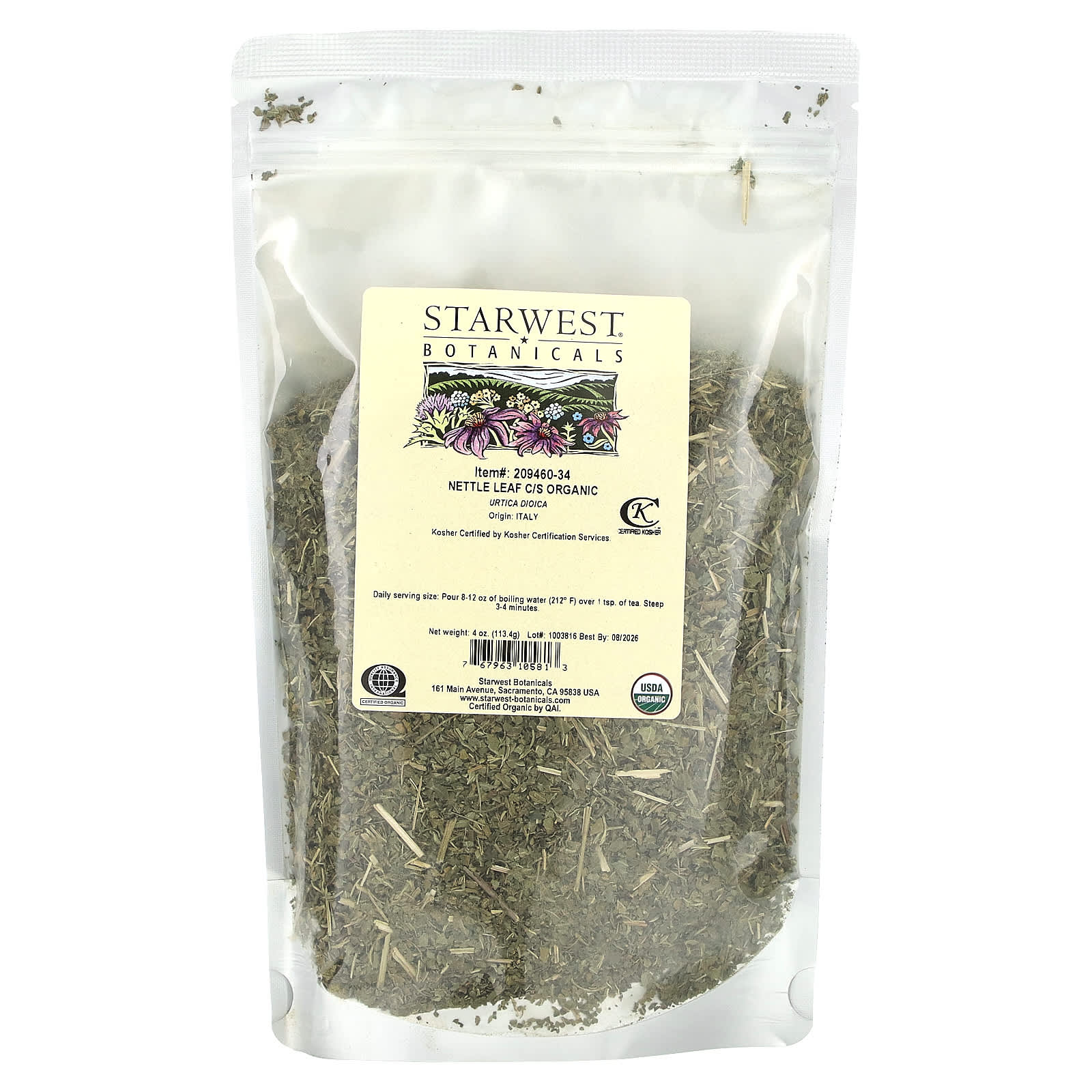 Starwest Botanicals, Organic Nettle Leaf Tea, Cut and Sift, 4 oz (113.4 g) - Image 2