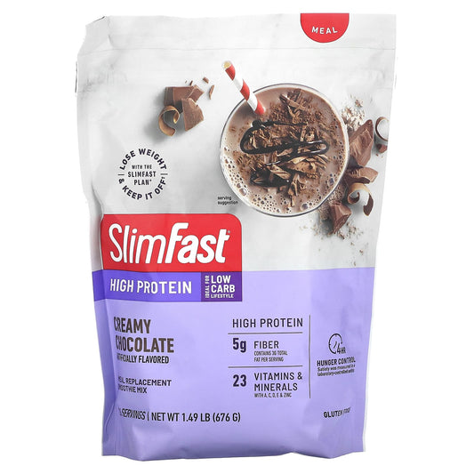 SlimFast, High Protein, Meal Replacement Smoothie Mix, Creamy Chocolate, 1.49 lb (676 g) - Image 1