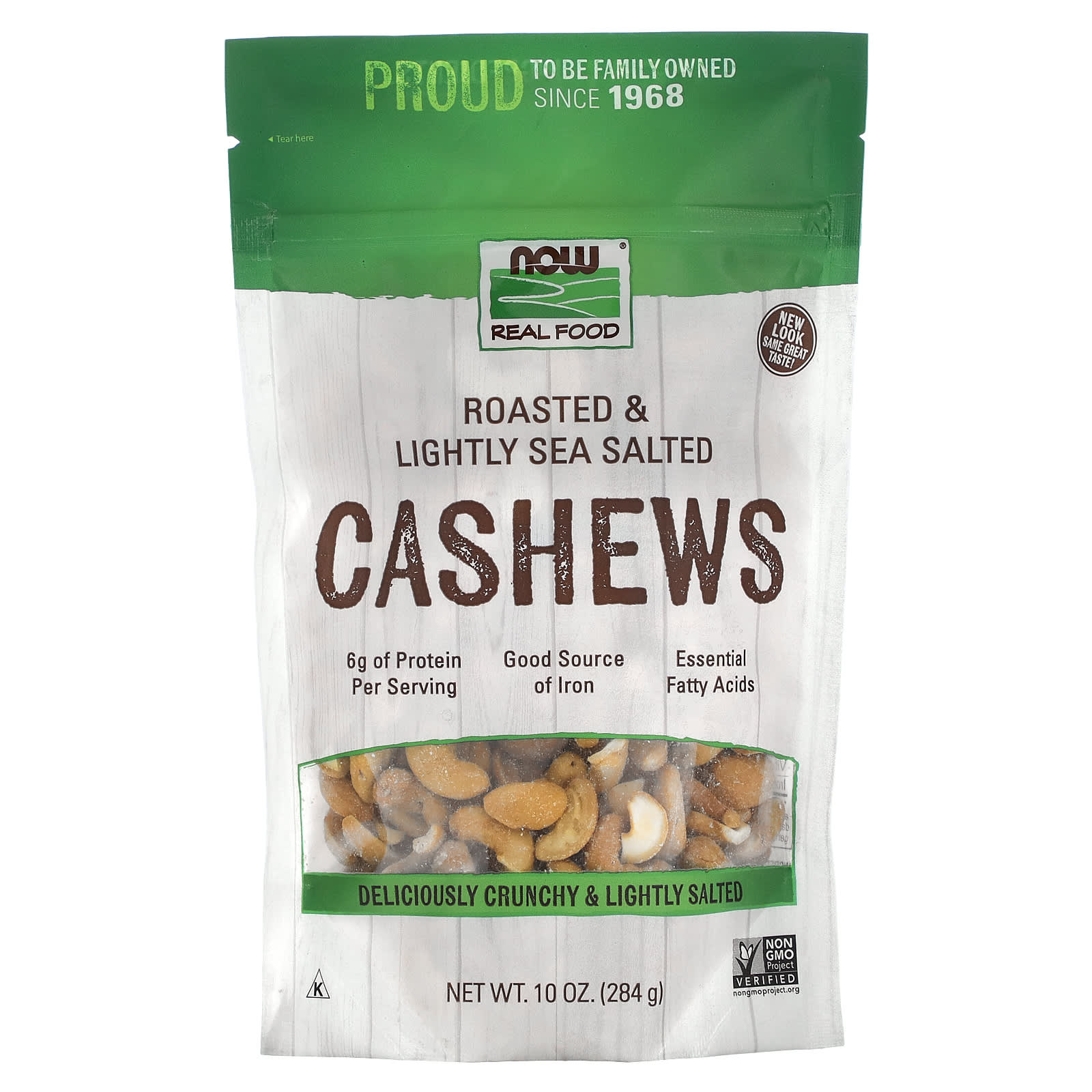 NOW Foods, Real Food, Cashews, Roasted & Lightly Sea Salted, 10 oz (284 g) - Image 1