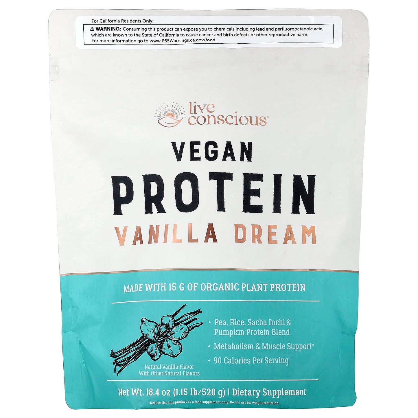 Live Conscious, Vegan Protein, Vanilla Dream, 1.15 lb (520 g) - Image 1