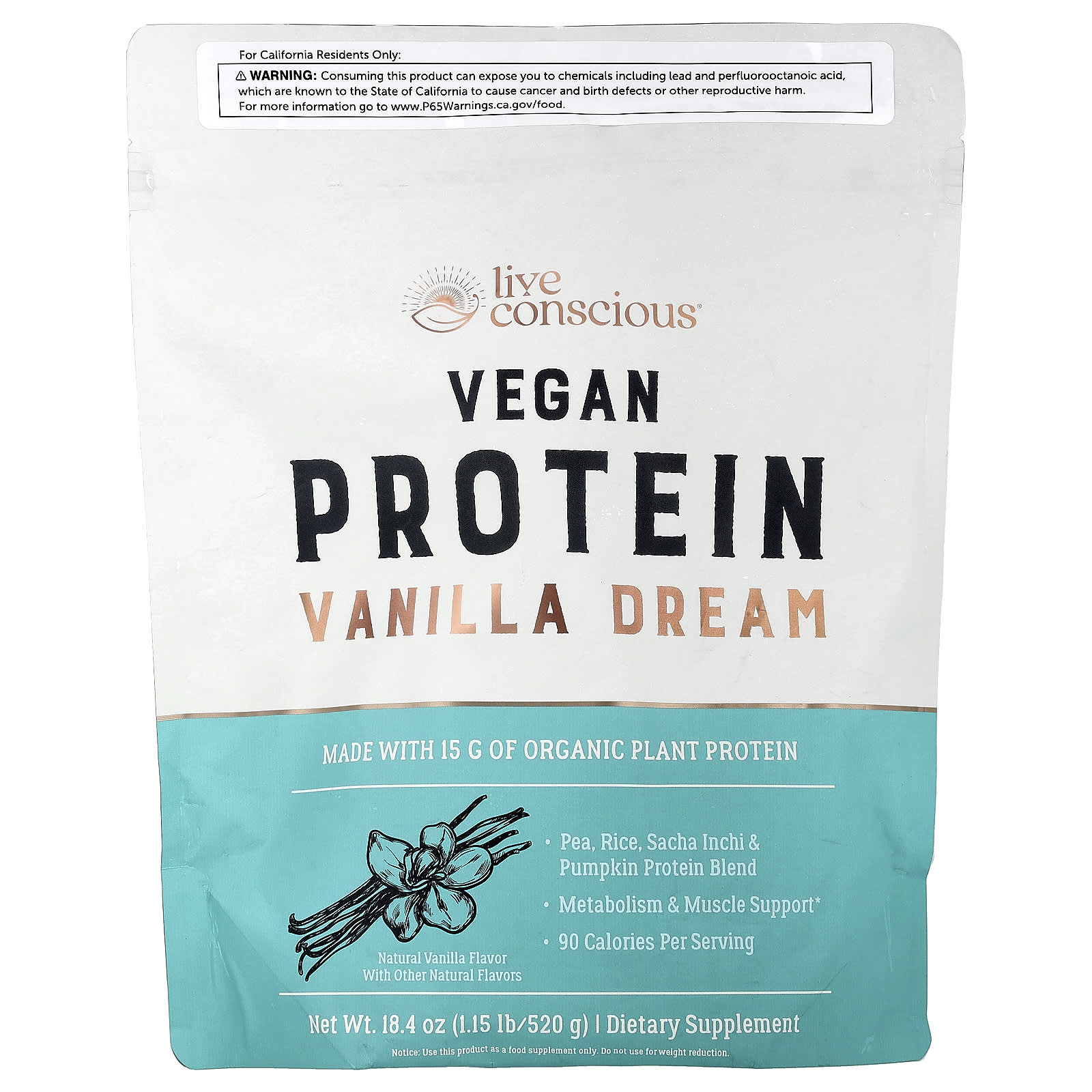 Live Conscious, Vegan Protein, Vanilla Dream, 1.15 lb (520 g) - Image 1