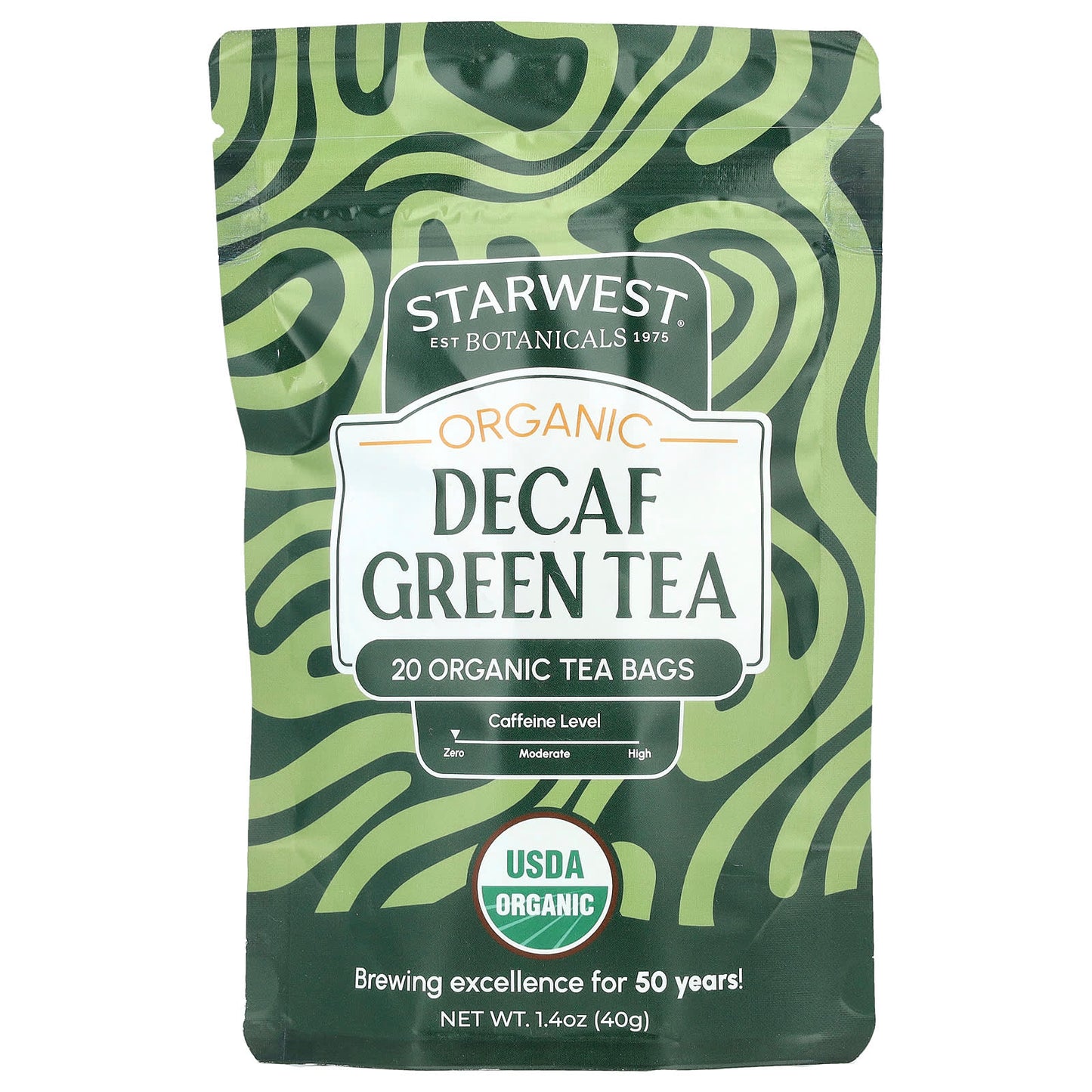 Starwest Botanicals, Organic Green Tea, Decaf , 20 Tea Bags, 1.4 oz (40 g) - Image 1