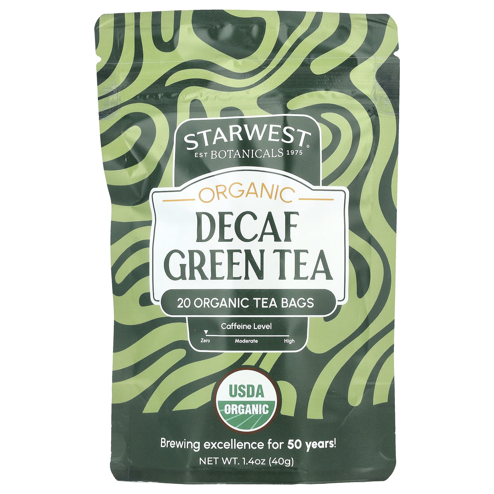 Starwest Botanicals, Organic Green Tea, Decaf , 20 Tea Bags, 1.4 oz (40 g) - Image 1