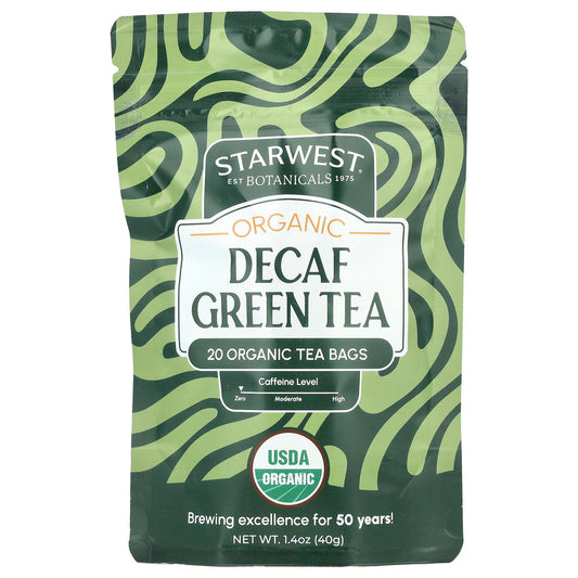 Starwest Botanicals, Organic Green Tea, Decaf , 20 Tea Bags, 1.4 oz (40 g) - Image 1