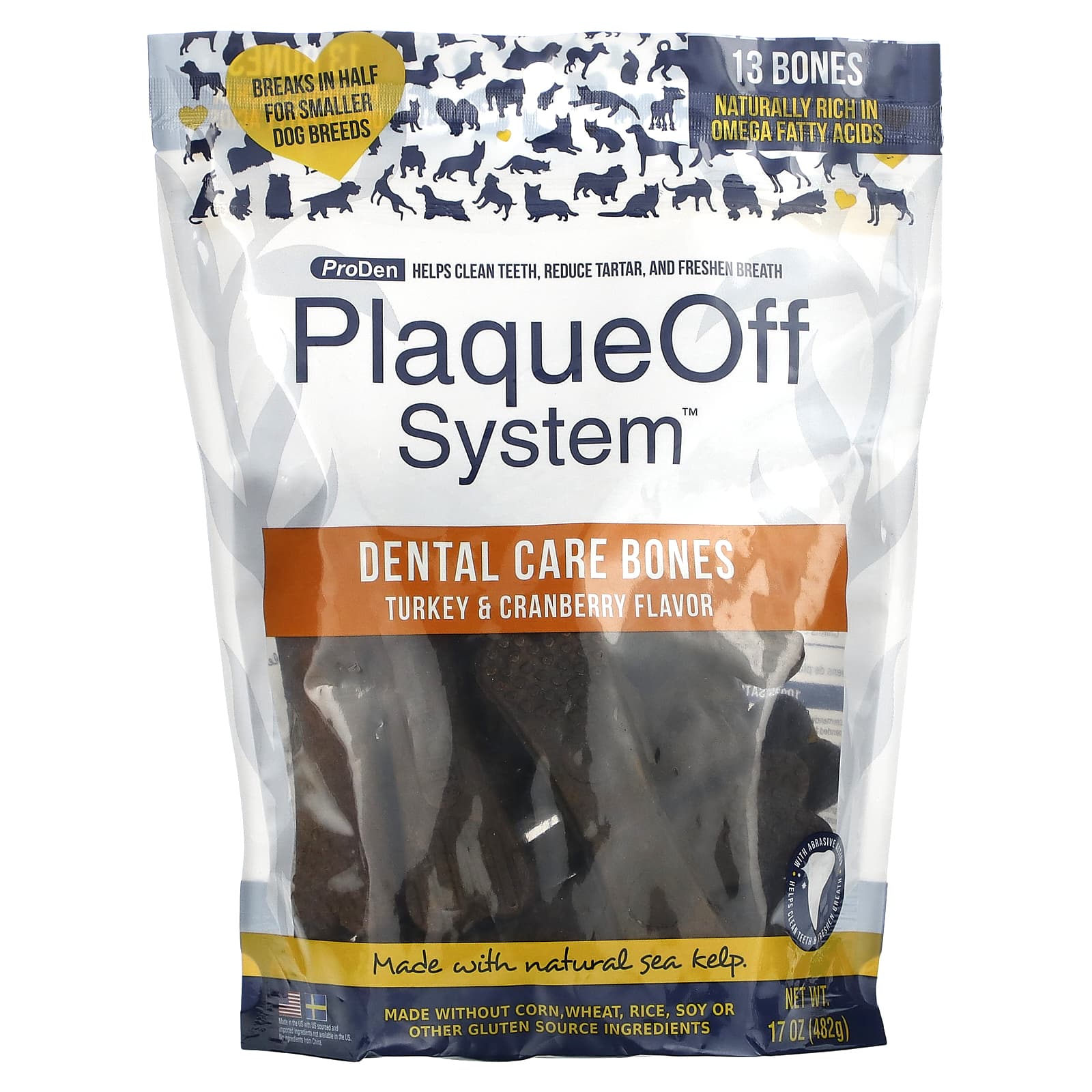 ProDen, PlaqueOff System, Dental Care Bones, For Dogs, Turkey & Cranberry, 13 Bones, 17 oz (482 g) - Image 1