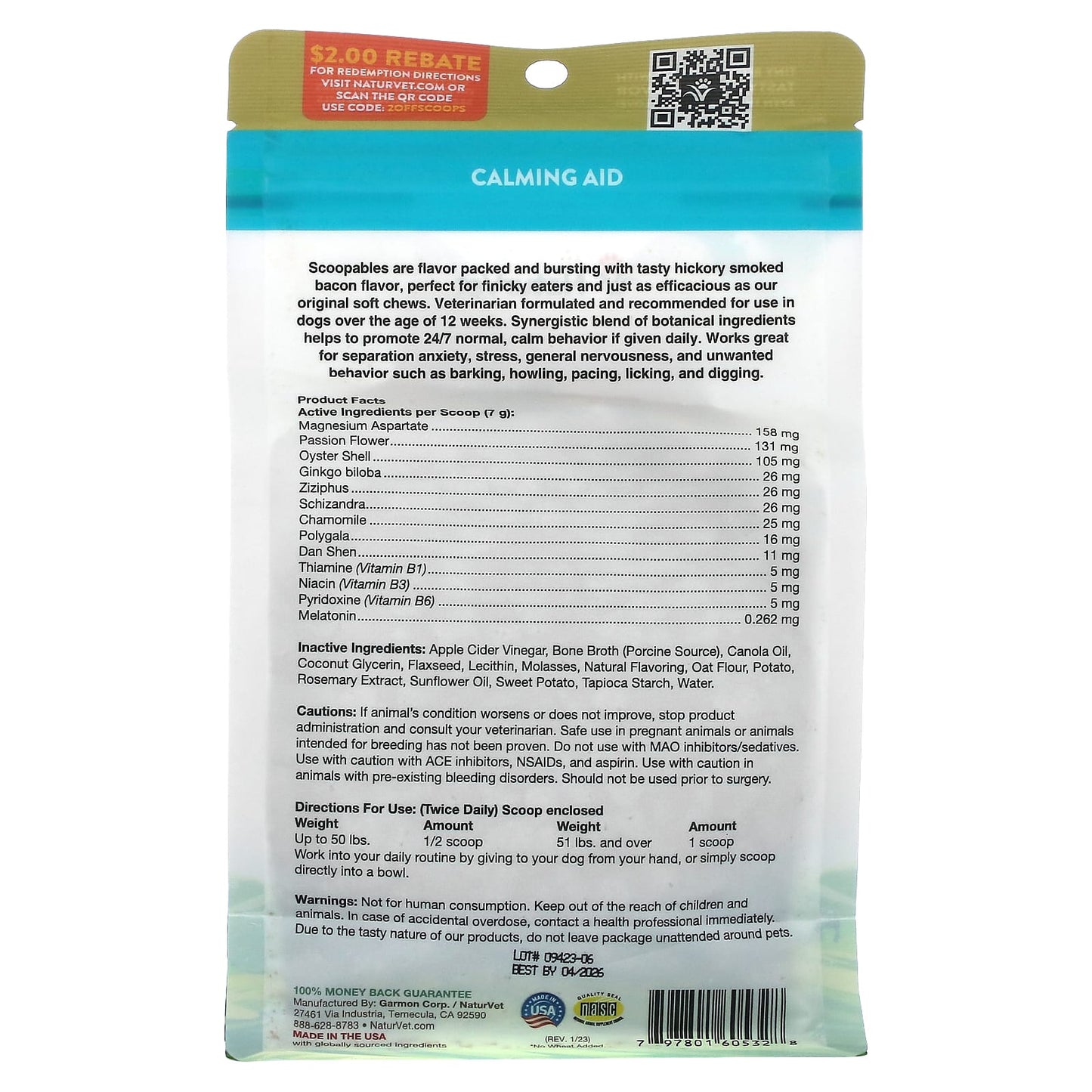 NaturVet, Scoopables Emotional Support, Daily Calming Aid, For Dogs, Bacon, 45 Scoops, 11 oz (315 g) - Image 2