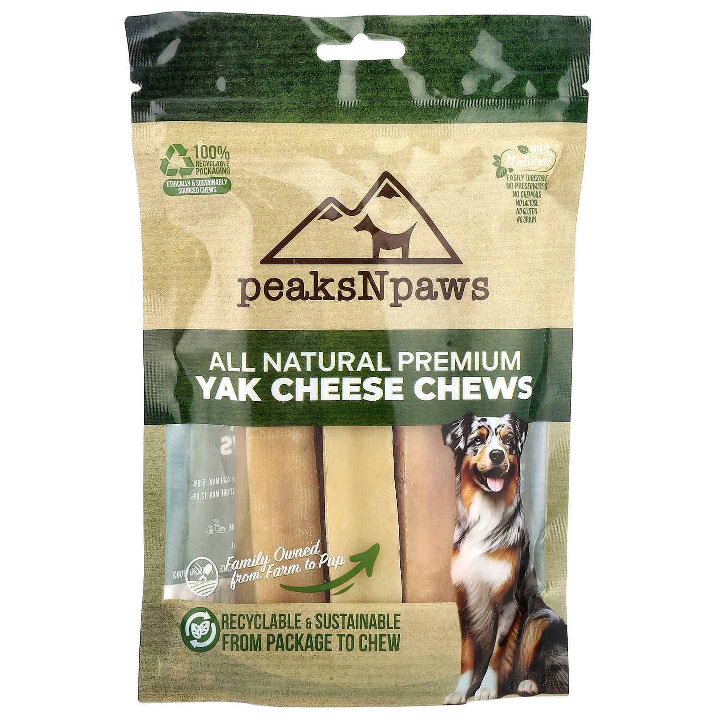 peaksNpaws, All Natural Premium Yak Cheese Chews, Large, 3 Chews, 10.5 oz - Image 1