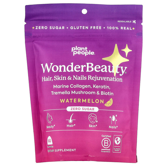 Plant People, WonderBeauty®, Hair, Skin & Nails Rejuvenation Gummies, Watermelon, 60 Gummies