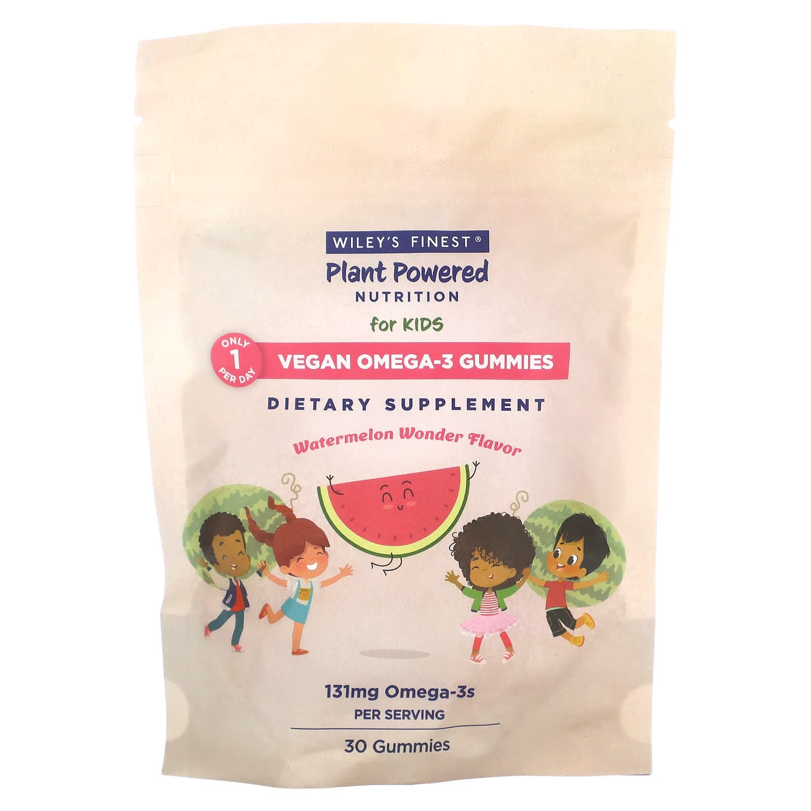 Wiley's Finest, Plant Powered Nutrition, Vegan Omega-3 Gummies, For Kids, Watermelon Wonder, 131 mg, 30 Gummies - Image 1