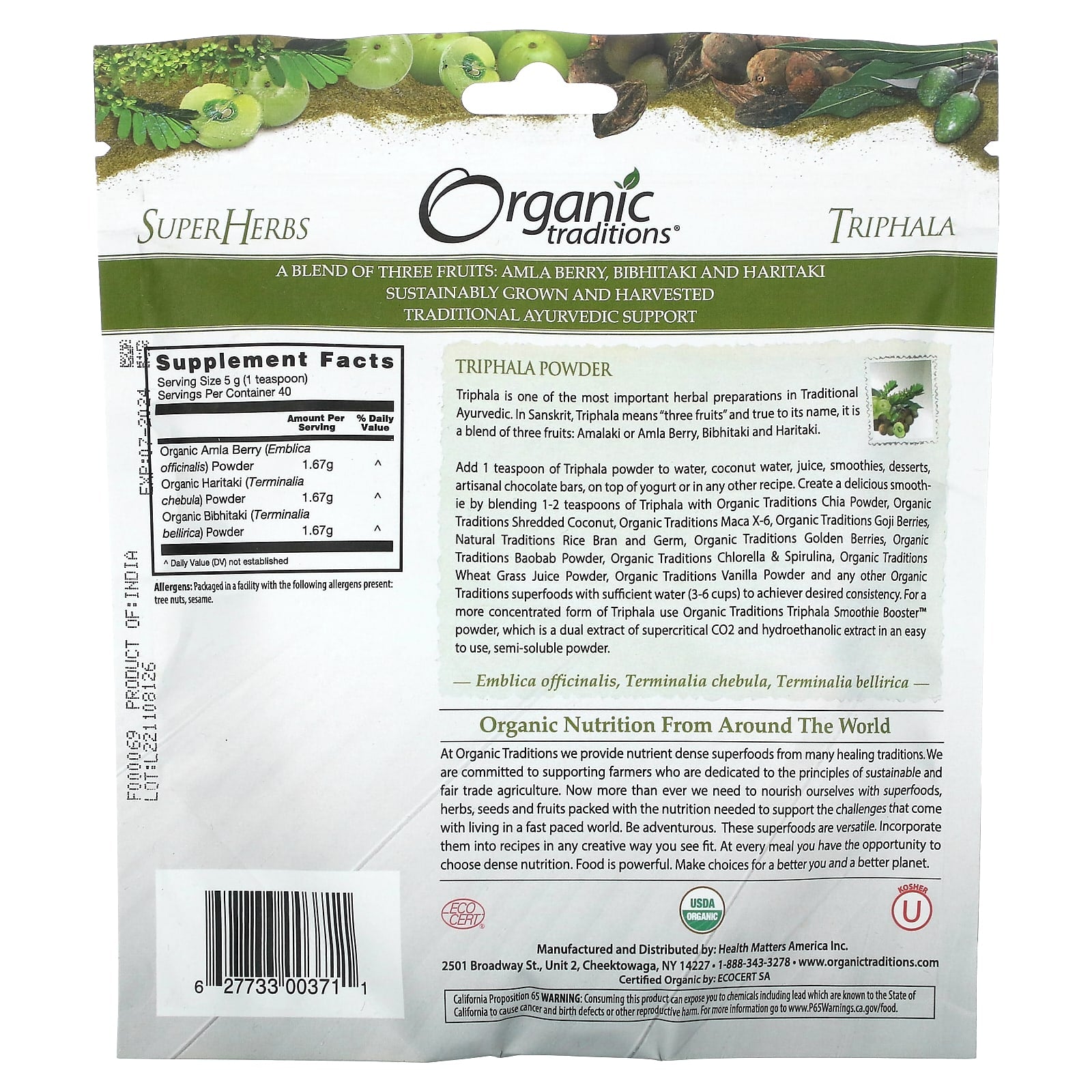 Organic Traditions, Triphala Powder, 7 oz ( 200 g) - Image 2