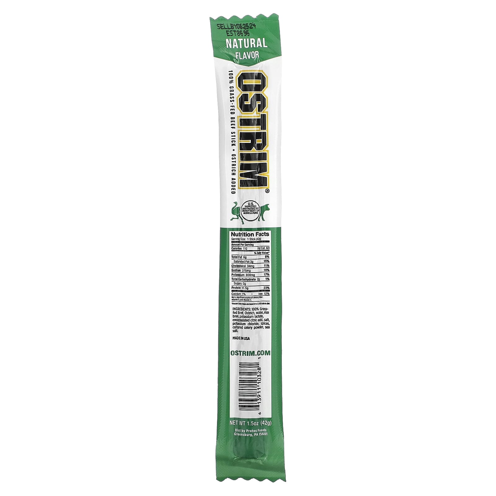 Ostrim, Beef and Ostrich Snack Stick, Natural Flavor, 1 Stick, 1.5 oz (42 g) - Image 1
